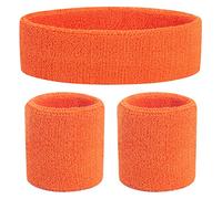 ONUPGO Juego de bandas para el sudor para niños, banda atlética de algodón para deportes (1 diadema + 2 pulseras) (naranja)