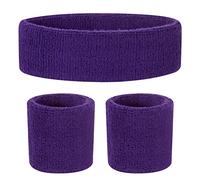 ONUPGO Juego de bandas para el sudor para niños, banda atlética de algodón para deportes (1 diadema + 2 pulseras) (morado)