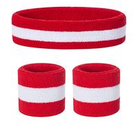 ONUPGO Juego de bandas para el sudor para niños, banda deportiva de algodón para deportes (1 diadema + 2 pulseras) (rojo/blanco/rojo)