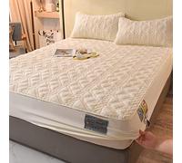 ONURTH sábana Bajera para Cama 180x200cm 3PCS, Sábana Bajera Acolchada de Lana coralina Gruesa, Funda de colchón de Terciopelo Suave y cálido de Color sólido y Funda de Almohada Blanco 1