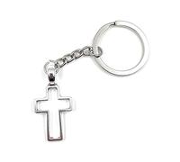 Onwomania Llavero con forma de cruz de Cristo en caja de regalo de aluminio, ideal para regalar, plata, Talla única
