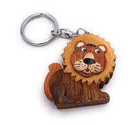 Onwomania Llavero de madera Rey león de las bestias de presa Signo del zodiaco África Leo Gato de presa Colgante Charm