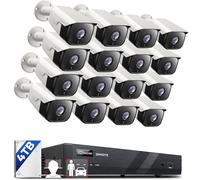 ONWOTE Sistema de cámara de seguridad PoE 4K NVR de 16 canales, detección de vehículos humanos AI, 16 cámaras IP PoE de 6 MP 3072 x 2048, 16 canales 8MP NVR empresarial 4TB HDD, reproducción síncrona