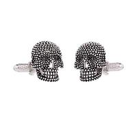 Onyx-Art Gemelos de calavera para hombre, presentados en caja de gemelos de Londres, Ónix, plateado