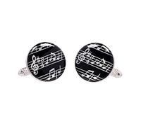 Onyx Art Gemelos de notas musicales, un par de gemelos negros redondos con notas musicales presentados en caja de regalo