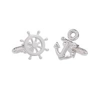 Onyx Art Liso Color Plata de Barco Ancla y Rueda Gemelos Presentado Caja de Regalo