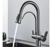 Onyzpily Grifo de cocina de 3 vías con ducha extensible, acero inoxidable gris, 3 en 1, grifo mezclador de agua potable, grifo de cocina para filtro de agua, grifo de cocina