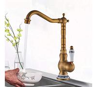Onyzpily Grifo de cocina para fregadero de cocina, grifo mezclador para lavabo, giratorio de 360°, mango único, 1 agujero, montaje en cubierta fría y caliente, latón antiguo