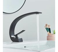 Onyzpily Grifo monomando para lavabo (latón negro, giratorio 360°, moderno, para baño y aseo de invitados, 25 x 6 x 18 cm)