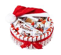 Onza Cesta de chocolates para regalar Kinder Bueno - Pack Kinder Navidad con Surtido de Chocolatinas y Dulces Kinder Bueno Mini, Schokobons, Happy Hippo - Chocolates para regalar con Gorro Navidad.