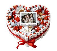 Onza Cesta Día de la Madre de Chocolates Kinder para regalar - Regalo dia de la madre - Regalos originales para madres - Corazón Chocolate Kinder Bueno Pack Personalizado con Foto Polaroid