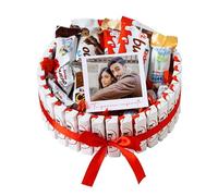 Onza Cesta Navidad Kinder Bueno - Chocolates Kinder Bueno Pack, Happy Hippo, Chocolatinas Mini, Chocobons - Tarta Personalizada con Foto Polaroid - Regalos originales para mujer, Cumpleaños, Pareja