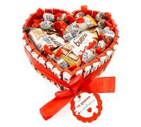 Onza Cesta San Valentín de Chocolates Kinder para regalar - Regalo original para Mujer, Hombre - Regalos originales para parejas - Corazón Chocolate Kinder Bueno Pack