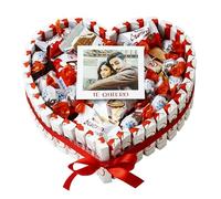Onza Cesta San Valentín de Chocolates Kinder para regalar - Regalo original para Mujer, Hombre - Regalos originales para parejas - Corazón Chocolate Kinder Bueno Pack Personalizado con Foto Polaroid