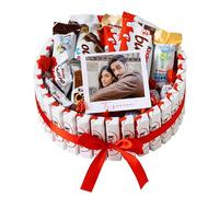 Onza Cesta San Valentín de Chocolates y Bombones Kinder - Regalo san valentin mujer y hombre - Regalo personalizado con foto - Tarta Kinder Bueno Pack, Happy Hippo, Chocobons, Cards