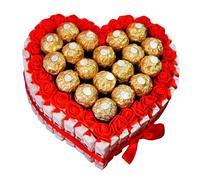 Onza Corazón San Valentín de Chocolates y Bombones para regalar - Regalo original para Mujer, Hombre - Regalos originales para parejas - Chocolate Kinder Bueno, Ferrero Rocher - Flores decorativas