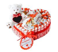 Onza San Valentín regalos mujer - Oso peluche san valentín - Corazón Kinder con Chocolates para regalar Kinder Bueno, Happy Hippo, Chocobons, Cards - Regalos originales parejas