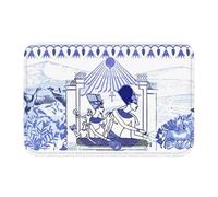 OOAHJEID Felpudo Antideslizante Antiguo Egipcio Azul y Blanco Nefertiti Akhenaton SPODE Inspirado en baño Dormitorio Alfombra Exterior hogar Moderno