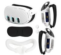OOAVR Juego de accesorios de protección para auriculares Meta Quest 3, cubierta de controlador, 3 almohadillas faciales de silicona, cubierta de lente de realidad virtual, carcasa