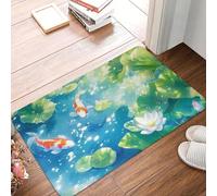 OOAXBEED Felpudo Antideslizante con diseño de Peces koi y Flores de Loto Entre nenúfares, para Cocina, Entrada, Sala de Estar