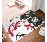 OOAXBEED Felpudo Antideslizante con diseño de pez koi Rojo y Flor de Loto, Ideal para la Entrada de la Cocina, el Dormitorio y el hogar.