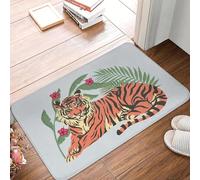 OOAXBEED Felpudo Antideslizante con diseño de Tigre de la Selva Entre Las Hojas, para Cocina, Entrada, hogar, balcón