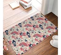 OOAXBEED Felpudo de Entrada con diseño de muñecas Kokeshi japonesas Maneki Neko Sakura, Ideal para Interiores, baños, cocinas y garajes.-20x32 Inch
