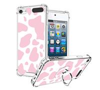 OOK Compatible con iPod Touch 7/6/5 Generación Anillo Soporte para Niñas Mujeres, TPU Suave Parachoques PC Back Funda Protectora a Prueba de Golpes Vaca Rosa