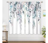 oolygoo - Cortinas de ventana con hojas botánicas de eucalipto azul claro y gris, cortinas de acuarela con flores silvestres y plantas de granja, 107 x 160 cm