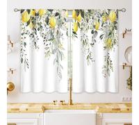 oolygoo - Cortinas de ventana de cocina con hojas botánicas de eucalipto, limón, amarillo, hierbas, flores, frutas, cortinas cortas, verde salvia, café, 66 x 114 cm