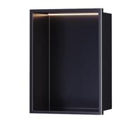 OOMRNV Nicho De Ducha De Acero Inoxidable, Negro Mate con Luz Led, Luz Cálida De 4000 K, No Regulable, Apto para Baño Y Cocina, Instalación En Estantería, Negro, 28,Black-32x32x12.5cm