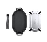 ooni Sartén Sizzler de hierro fundido, sartén para plancha, 31 cm x 16 cm, con mango extraíble y salvamanteles de acero inoxidable, utensilios de cocina antiadherentes presazonados, aptos para horno