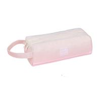 OonMan Estuche para lápices de tela Oxford de doble capa, gran capacidad, portátil, con doble cremallera, bolsa de papelería, color verde 2, Pink, A