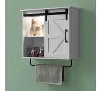 OONNEE Puerta corredera para almacenamiento sobre el inodoro con cajón y toallero, armario de baño de MDF, luz con sensor de movimiento, estantes ajustables montados en la pared para baño, lavandería