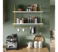 OOPDNEGAK Estantería Industrial Tuberías - Estantería Pared Cocina Madera Maciza Hierro Forjado, Decoración De Pared Estantes, Estantes Flotantes De Madera, Botellero Colgante(A)