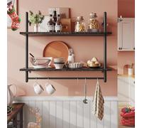 OOPDNEGAK Estantería Industrial Tuberías - Estantería Pared Cocina Madera Maciza Hierro Forjado, Decoración De Pared Estantes, Estantes Flotantes De Madera, Botellero Colgante(B)