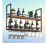 OOPDNEGAK Soporte Vino - 2 Capas Soport Almacenamiento Soporte Metal - Soporte Exhibició Techo/soporte Flores, Soporte Estante Metal Montado Techo, Estante Flotante Restaurante(L120*W35cm)