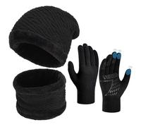 OOPOR - Conjunto de gorro, bufanda y guantes de invierno - Gorro térmico cálido de punto con capucha, calentador de cuello circular, guante táctil, para deportes al aire libre, súper suave, forro