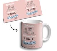 OOPS Taza mug Que Todo lo Bueno te siga te encuentre y te abrace - 350 ml - PERSONALIZADA CON NOMBRE - Taza con Frases motivacionales (Taza CON NOMBRE, Rosa)