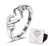oos Anillo de corazón de ley con texto en inglés «To My Beautiful Daughter - I Love You Forever», hecho a mano para hija, ajustable, regalo de joyería para mujeres y adolescentes (plata)