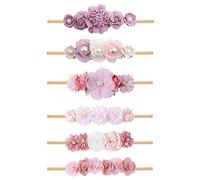 OOSAKU Juego de 6 diademas elásticas con flores para bebé niña, 6 piezas de nailon suave, accesorios para el cabello para recién nacidos y niños pequeños
