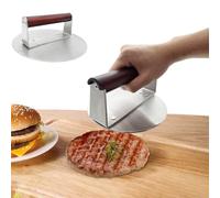 Oostifun Prensa para Hamburguesas Redonda de 21,5 cm, con Mango de Madera, Prensa de Tocino y Parrilla, Prensa para Hamburguesas de Acero Inoxidable, Accesorios para Hamburguesas, Carne