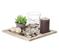 Out Of The Blue – Plato cuadrado de madera natural con portavelas, velas y piedras decorativas
