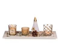 OOTB Bandeja de Madera Blanca, con 2 portavelas de Vidrio con velita, Vela de Papá Noel, Piedras de decoración de Vidrio y decoración de piña