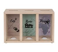 ootb Hucha con 3 compartimentos, madera, caja de vacaciones, hucha, idea de regalo, caja de viaje, coche, viaje, talla única, multicolor