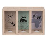 ootb Hucha con 3 compartimentos, madera, caja de vacaciones, hucha, idea de regalo, caja de viaje, coche, viaje, talla única, multicolor