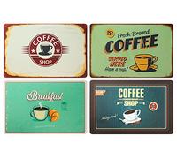 OOTB Juego de 4 Manteles Individuales: Café Retro Con Aspecto Vintage para Desayuno, Mantel Individual de Plástico Lavable, 43 x 28 cm