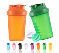 OOTD Batidos de proteína de la botella coctelera y botella de 400 ml con bolas de batidor de alambre, libre de plástico BPA (naranja+verde (2 piezas)