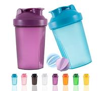 OOTD Shaker Bottle Batidos de proteínas y botella de 13 oz/400 ml con bolas de batidor de alambre, libre de plástico BPA (azul + morado (2 unidades)