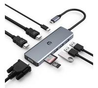OOTDAY Divisor USB C, Adaptador 9 en 1 USB C, Incluye 2 x 4K HDMI, VGA, 100 PD, 3 USB 3.0, Lector de Tarjetas SD/TF, Compatible con portátiles y Otros portátiles USB Tipo C